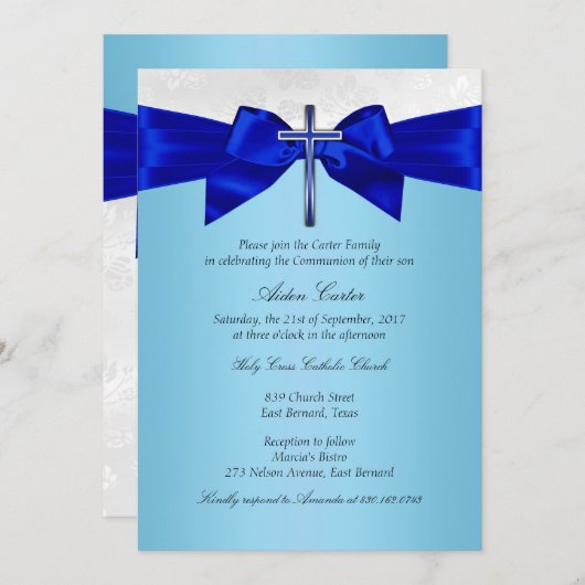 Royal Blue White Silver Cross Boys Community Kaart (Voorkant / Achterkant)