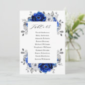 Royal Blue White Silver Floral Seating Chart Card Kaart (Staand voorkant)
