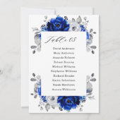 Royal Blue White Silver Floral Seating Chart Card Kaart (Achterkant)