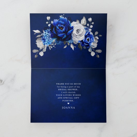 Royal Blue White Silver Floral Vrijgezellenfeest Bedankkaart (Binnen)