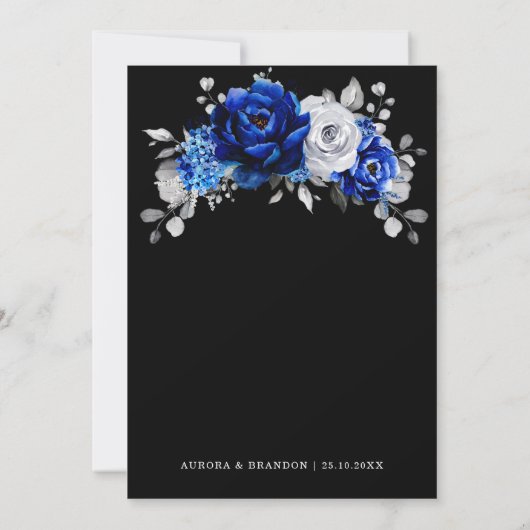 Royal Blue White Silver Metallic Black Wedding Kaart (Achterkant)
