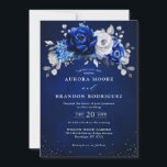 Royal Blue White Silver Metallic Floral Weddenscha Kaart<br><div class="desc">Elegant royal blue Silver Thybruiloft Uitnodiging met elegante bouquet van koninklijk blauw,  Navy,  zilver,  puur witte kleur roos bloemen knoppen en sage groene eucalyptusbladeren. Neem contact met mij op voor hulp bij aanpassingen of als u een ander product nodig hebt met dit ontwerp.</div>