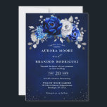 Royal Blue White Silver Metallic Floral Weddenscha Kaart<br><div class="desc">Elegant royal blue Silver Thybruiloft Uitnodiging met elegante bouquet van koninklijk blauw,  Navy,  zilver,  puur witte kleur roos bloemen knoppen en sage groene eucalyptusbladeren. Neem contact met mij op voor hulp bij aanpassingen of als u een ander product nodig hebt met dit ontwerp.</div>