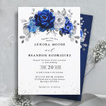 Royal Blue White Silver Metallic Floral Weddenscha Kaart<br><div class="desc">Elegant royal blue Silver Thybruiloft Uitnodiging met elegante bouquet van koninklijk blauw,  Navy,  zilver,  puur witte kleur roos bloemen knoppen en sage groene eucalyptusbladeren. Neem contact met mij op voor hulp bij aanpassingen of als u een ander product nodig hebt met dit ontwerp.</div>