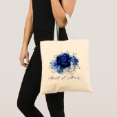 Royal Blue White Silver Metallic Floral Weddenscha Tote Bag (Voorkant (product))