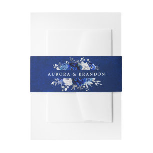 Royal Blue White Silver Metallic Floral Weddenscha Uitnodigingen Wikkel