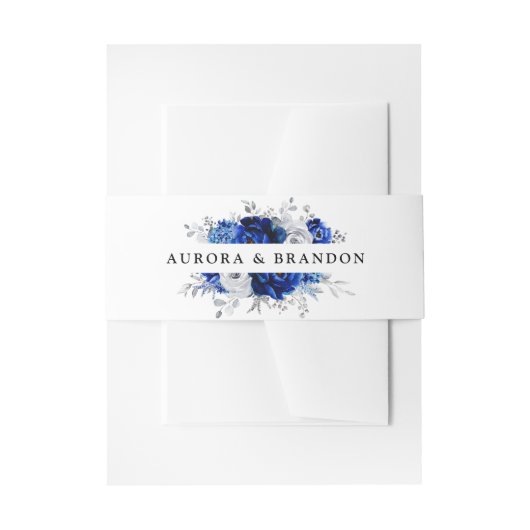 Royal Blue White Silver Metallic Floral Weddenscha Uitnodigingen Wikkel (Voorkant Voorbeeld)