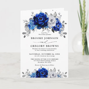 Royal Blue White Silver Metallic Floral Wedding