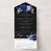 Royal Blue White Silver Metallic Floral Wedding Al All In One Uitnodiging (Binnen)