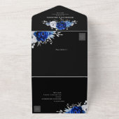 Royal Blue White Silver Metallic Floral Wedding Al All In One Uitnodiging (Buitenkant)