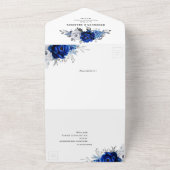 Royal Blue White Silver Metallic Floral Wedding Al All In One Uitnodiging (Buitenkant)