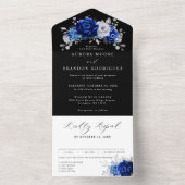 Royal Blue White Silver Metallic Floral Wedding Al All In One Uitnodiging (Binnen)