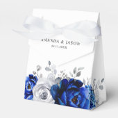 Royal Blue White Silver Metallic Floral Wedding Bedankdoosjes (Voorkant Zijde)