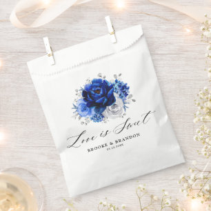 Royal Blue White Silver Metallic Floral Wedding Bedankzakje