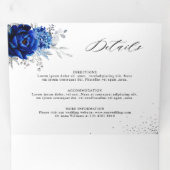 Royal Blue White Silver Metallic Floral Wedding Drieluik Aankondiging (Binnenzijde eerst)