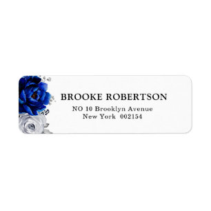 Royal Blue White Silver Metallic Floral Wedding Etiket