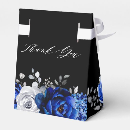 Royal Blue White Silver Metallic Floral Wedding Fa Bedankdoosjes (Achterkant)