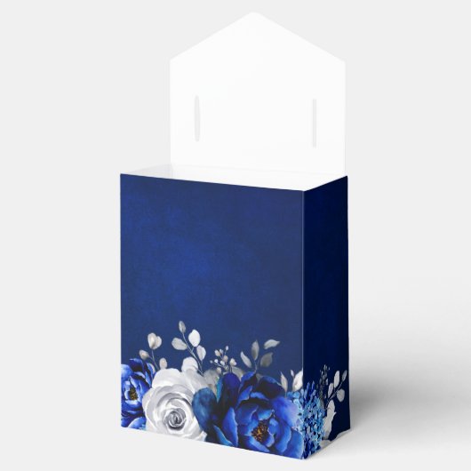 Royal Blue White Silver Metallic Floral Wedding Fa Bedankdoosjes (Geopend)