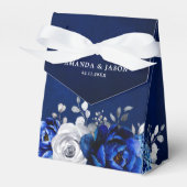 Royal Blue White Silver Metallic Floral Wedding Fa Bedankdoosjes (Voorkant Zijde)