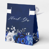 Royal Blue White Silver Metallic Floral Wedding Fa Bedankdoosjes (Achterkant)