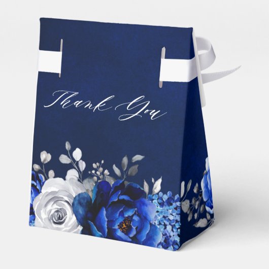Royal Blue White Silver Metallic Floral Wedding Fa Bedankdoosjes (Achterkant)