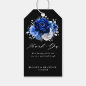 Royal Blue White Silver Metallic Floral Wedding Gi Cadeaulabel (Voorkant)