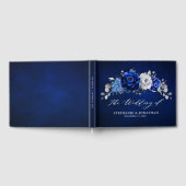 Royal Blue White Silver Metallic Floral Wedding Gu Gastenboek (Volledig)