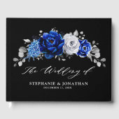 Royal Blue White Silver Metallic Floral Wedding Gu Gastenboek (Voorkant)