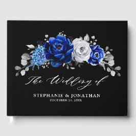 Royal Blue White Silver Metallic Floral Wedding Gu Gastenboek