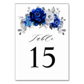 Royal Blue White Silver Metallic Floral Wedding Kaart (Voorkant)