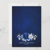 Royal Blue White Silver Metallic Floral Wedding Kaart (Achterkant)