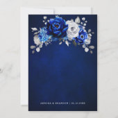 Royal Blue White Silver Metallic Floral Wedding Kaart (Achterkant)