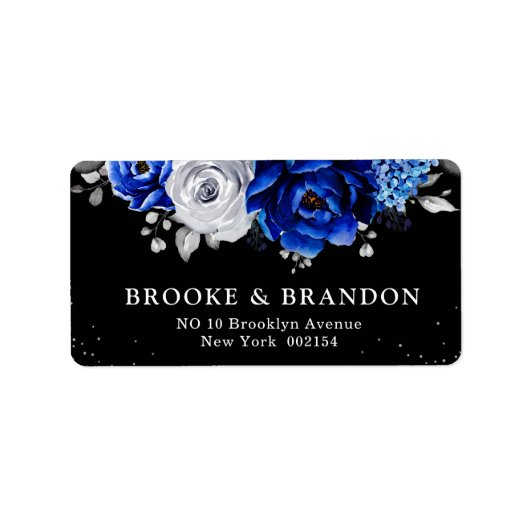 Royal Blue White Silver Metallic Floral Wedding La Etiket (Voorkant)