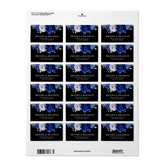 Royal Blue White Silver Metallic Floral Wedding La Etiket (Full Sheet)