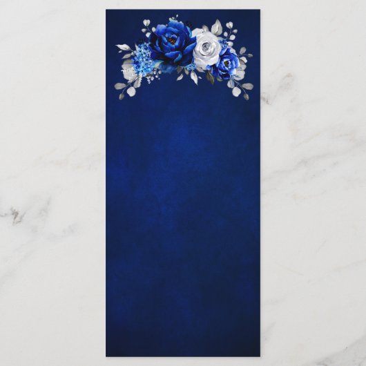 Royal Blue White Silver Metallic Floral Wedding Menu (Achterkant)