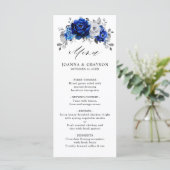 Royal Blue White Silver Metallic Floral Wedding Menu (Staand voorkant)
