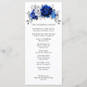 Royal Blue White Silver Metallic Floral Wedding Programmakaart (Achterkant)