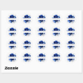 Royal Blue White Silver Metallic Floral Wedding Ronde Sticker (Vel)