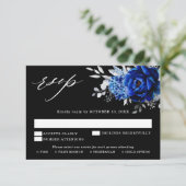 Royal Blue White Silver Metallic Floral Wedding RS RSVP Kaartje (Staand voorkant)
