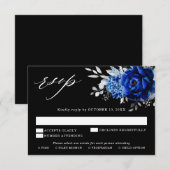 Royal Blue White Silver Metallic Floral Wedding RS RSVP Kaartje (Voorkant / Achterkant)