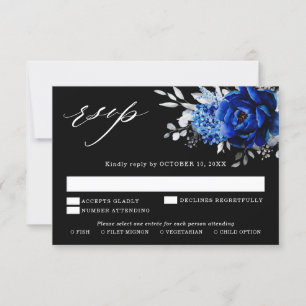 Royal Blue White Silver Metallic Floral Wedding RS RSVP Kaartje