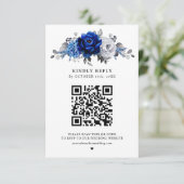 Royal Blue White Silver Metallic Floral Wedding RSVP Kaartje (Staand voorkant)