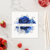 Royal Blue White Silver Metallic Floral Wedding Servet (Insitu)