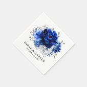 Royal Blue White Silver Metallic Floral Wedding Servet (Hoek)