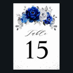 Royal Blue White Silver Metallic Floral Wedding Ta Kaart<br><div class="desc">Elegant royal blue Silver-trouwtafelnummers met elegante bouquet van koninklijk blauw,  Navy,  zilver,  puur witte roos bloemen knoppen en sage groene eucalyptusbladeren. Neem contact met mij op voor hulp bij aanpassingen of als u een ander product nodig hebt met dit ontwerp.</div>