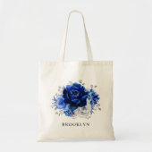 Royal Blue White Silver Metallic Floral Wedding Tote Bag (Voorkant)