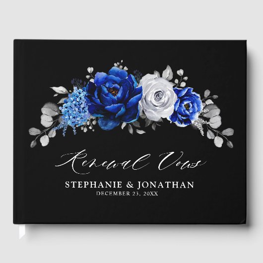 Royal Blue White Silver Metallic Floral wow vernie Gastenboek (Voorkant)