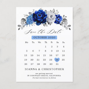 Royal Blue White Silver Metallic Save the Date Briefkaart