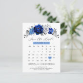 Royal Blue White Silver Metallic Save the Date Briefkaart (Staand voorkant)