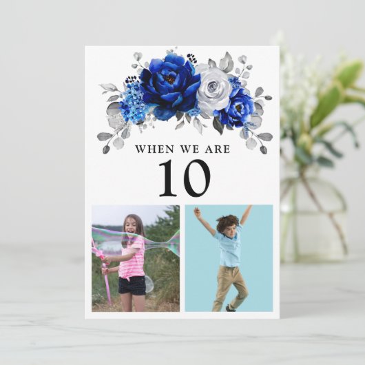 Royal Blue White Silver Metallic Table Number Kaar Kaart (Staand voorkant)